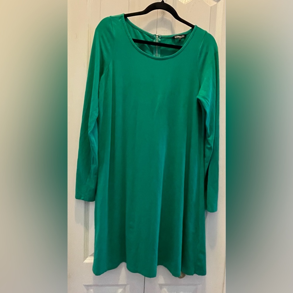 Express long sleeve green dress with zipper on back Large